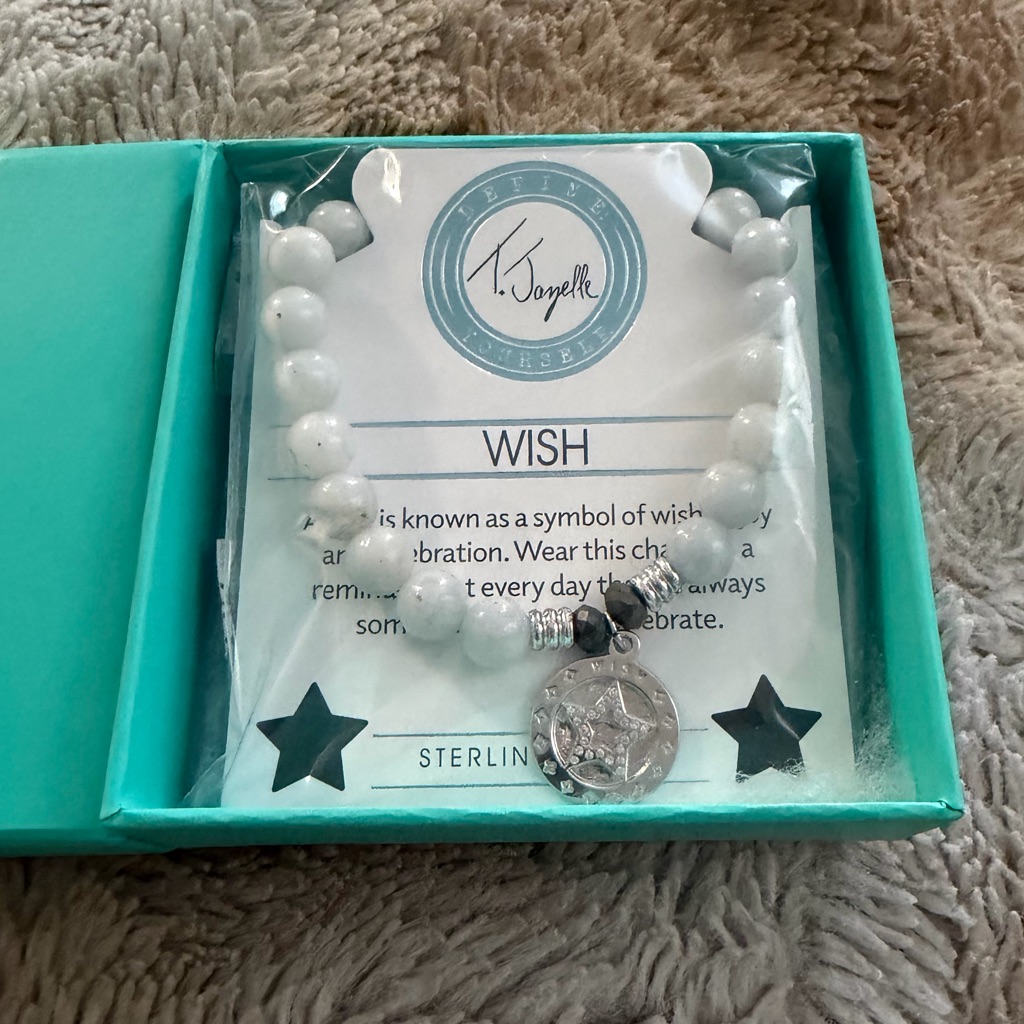 T Jazelle Celestine Gemstone Wish Bracelet White Beaded Silver Cz Star Charm